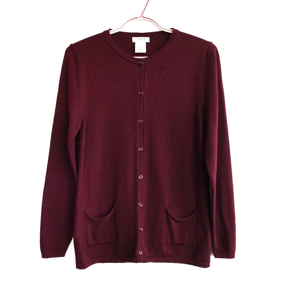 100% Merino Wool Cardigan - Size S/M - Button Up Sweater With Pockets - Plum